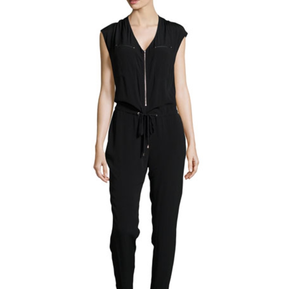 Rebecca Taylor Zip Cap Sleeve Drawstring Jumpsuit